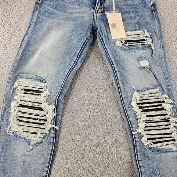 mnml Jeans Mens 31 Blue X203 Stretch Denim Distressed Ripped Slim Fit - Picture 3 of 16